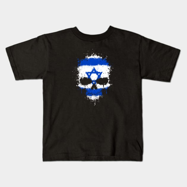 Chaotic Israeli Flag Splatter Skull Kids T-Shirt by jeffbartels